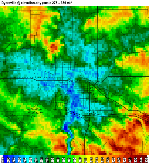 Dyersville elevation map