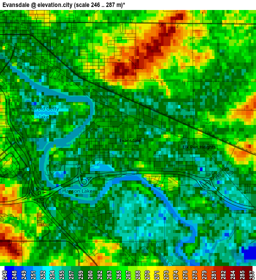 Evansdale elevation map