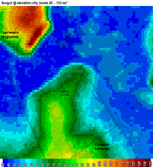 Surgut elevation map