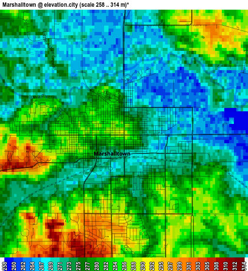 Marshalltown elevation map