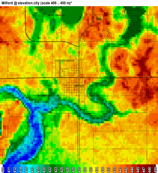 Milford elevation map