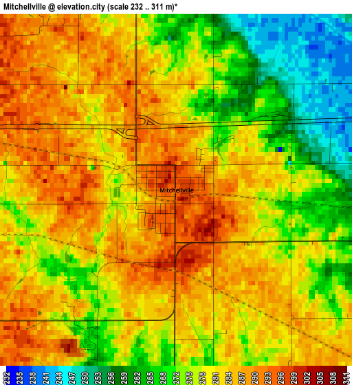 Mitchellville elevation map