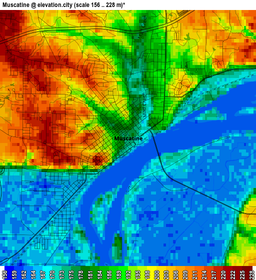 Muscatine elevation map