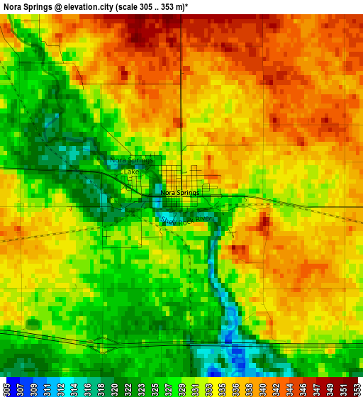 Nora Springs elevation map