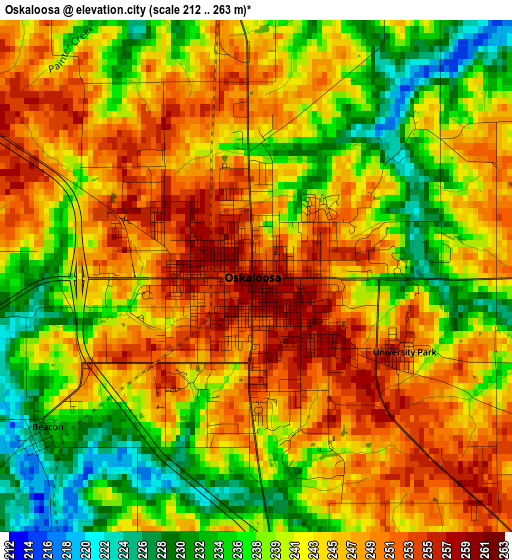 Oskaloosa elevation map