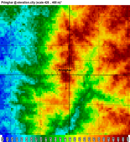 Primghar elevation map