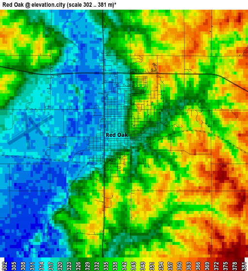 Red Oak elevation map