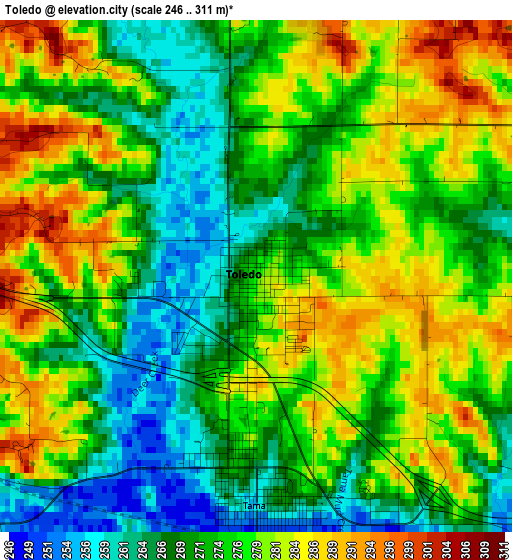 Toledo elevation map