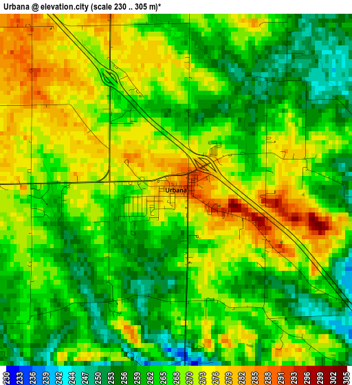 Urbana elevation map