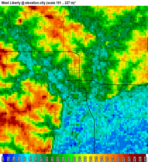 West Liberty elevation map