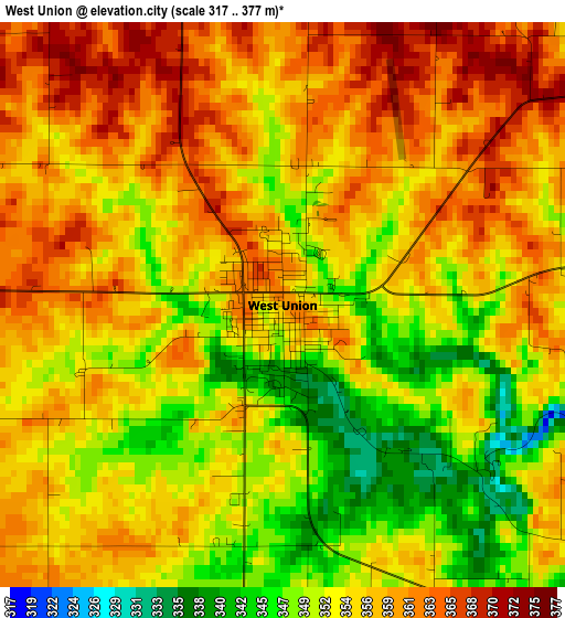 West Union elevation map