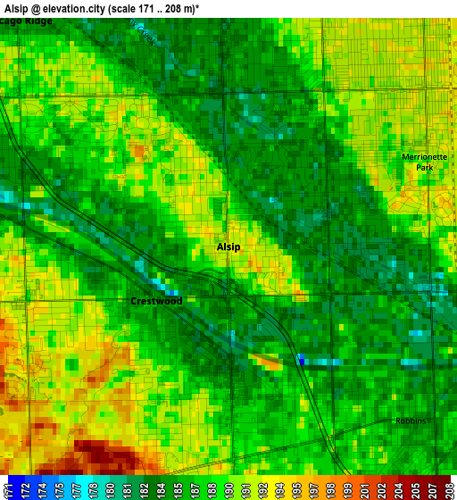 Alsip elevation map