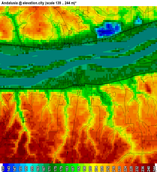 Andalusia elevation map