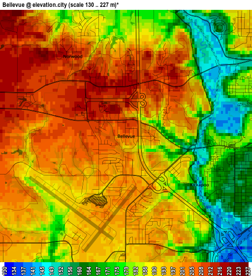 Bellevue elevation map