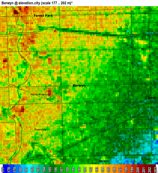 Berwyn elevation map