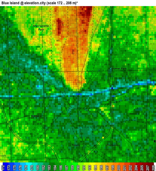 Blue Island elevation map