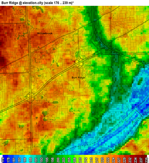 Burr Ridge elevation map