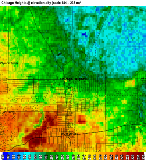 Chicago Heights elevation map