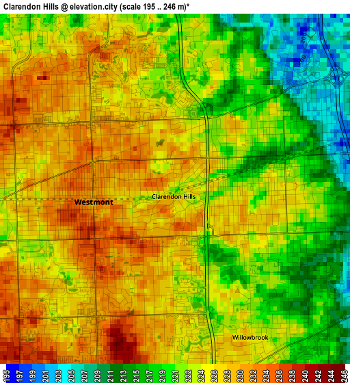 Clarendon Hills elevation map