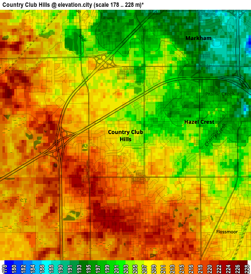 Country Club Hills elevation map