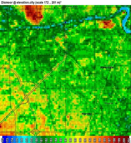 Dixmoor elevation map