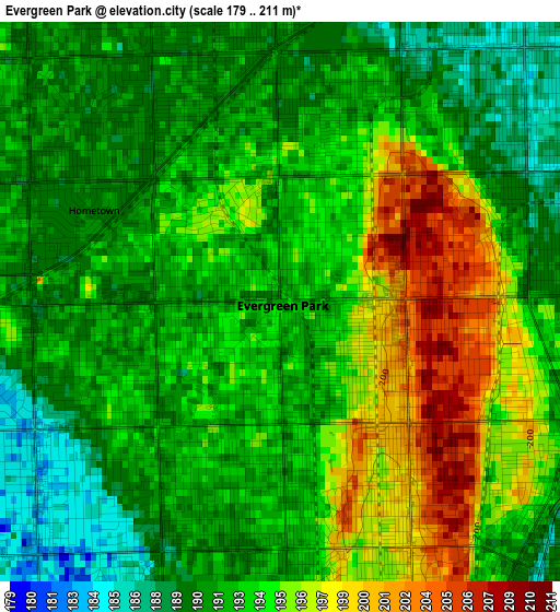 Evergreen Park elevation map