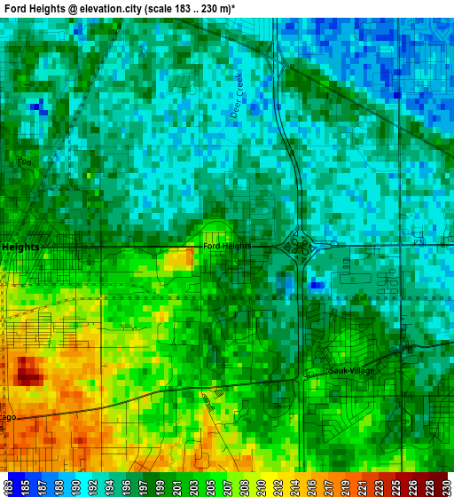 Ford Heights elevation map