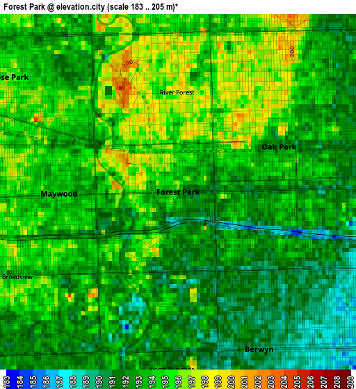 Forest Park elevation map