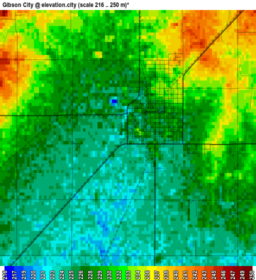 Gibson City elevation map