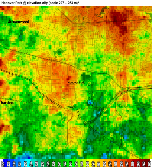 Hanover Park elevation map