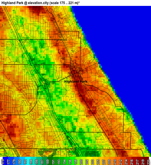 Highland Park elevation map