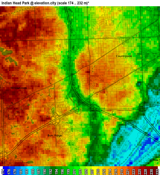 Indian Head Park elevation map