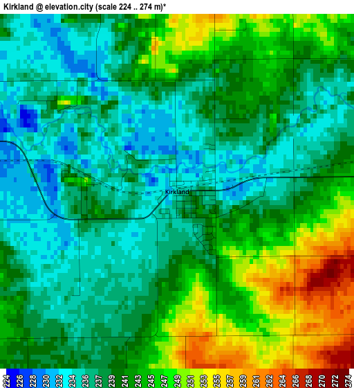 Kirkland elevation map