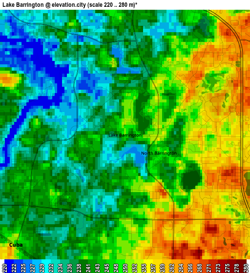 Lake Barrington elevation map