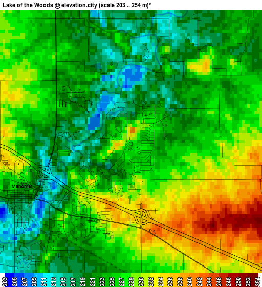 Lake of the Woods elevation map