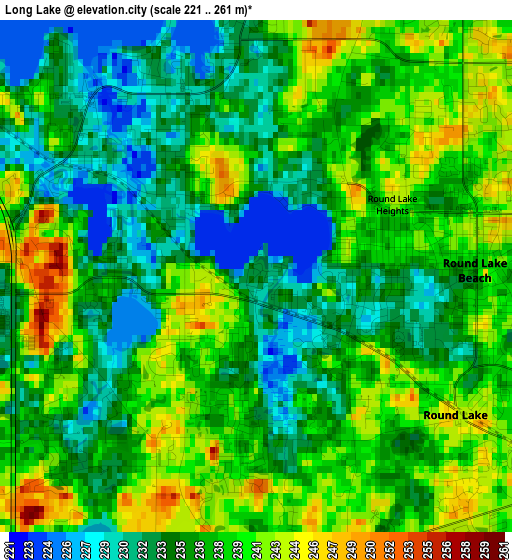 Long Lake elevation map