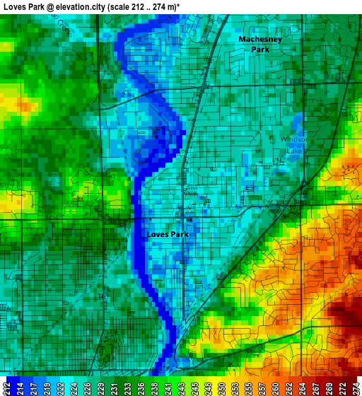 Loves Park elevation map