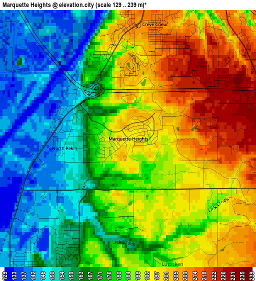 Marquette Heights elevation map