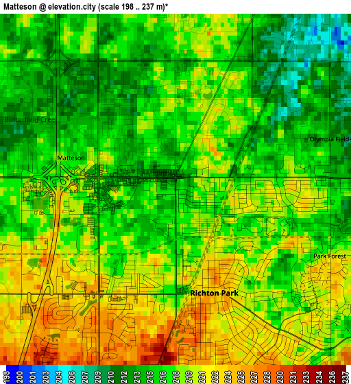 Matteson elevation map