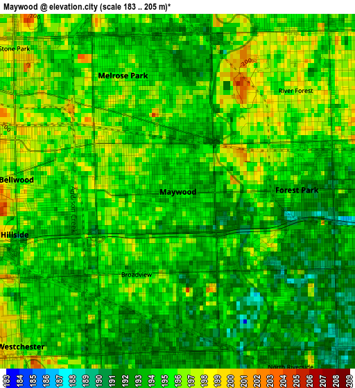 Maywood elevation map