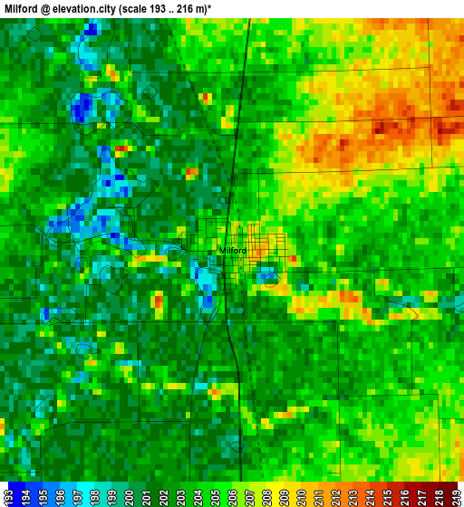 Milford elevation map