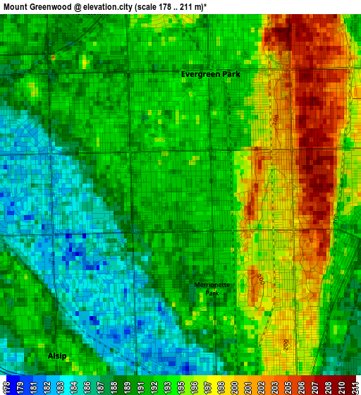 Mount Greenwood elevation map