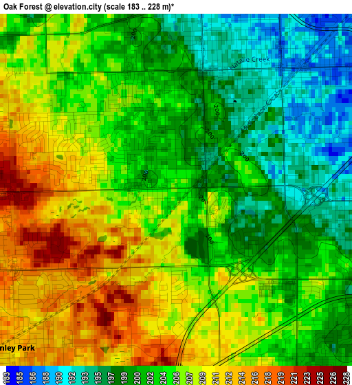 Oak Forest elevation map