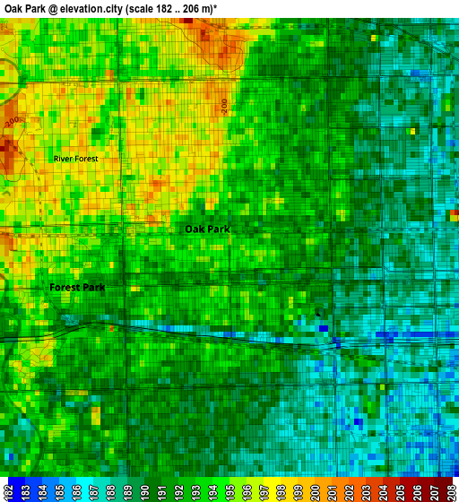 Oak Park elevation map