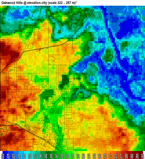 Oakwood Hills elevation map