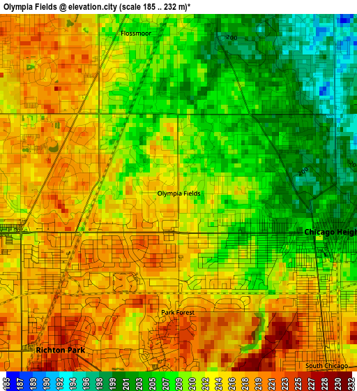 Olympia Fields elevation map