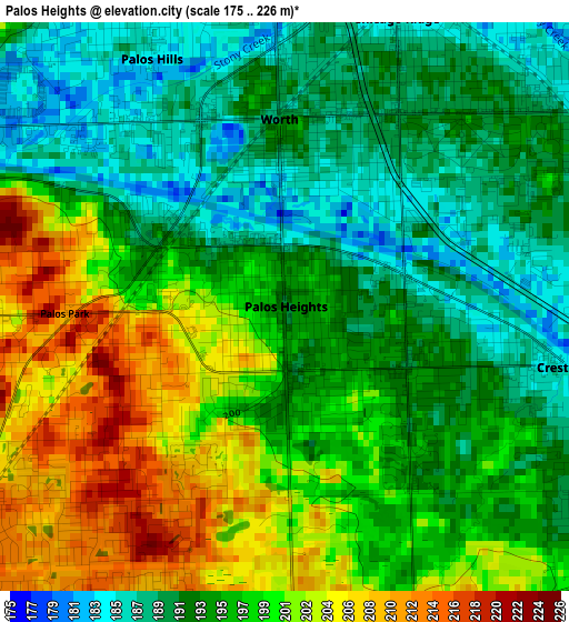 Palos Heights elevation map