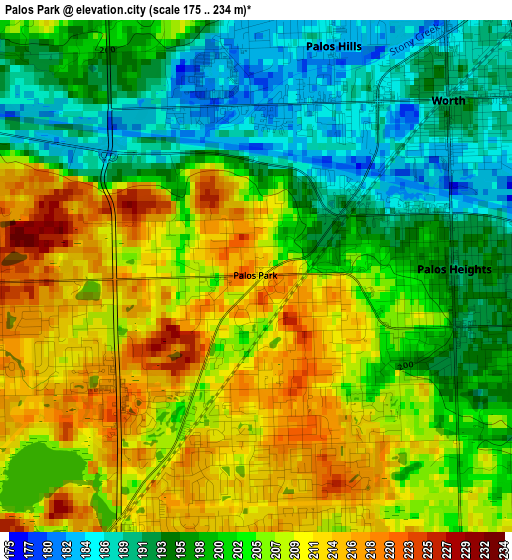 Palos Park elevation map