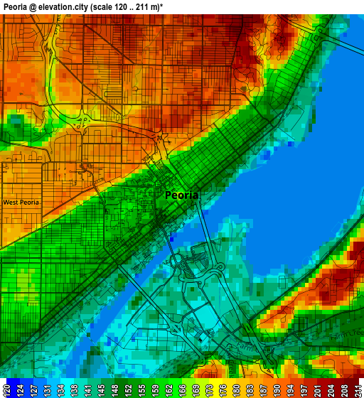 Peoria elevation map