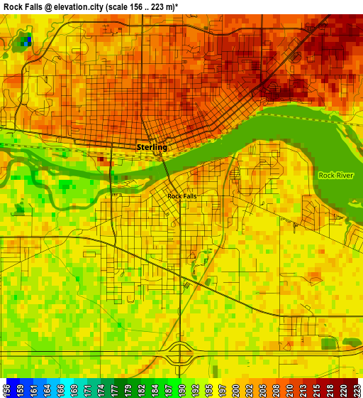 Rock Falls elevation map